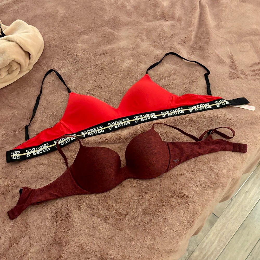 PINK Victoria's Secret Red and Brown Bra Duo